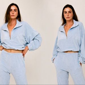 GIL RODRIQUEZ baby blue (“beachwood”) terry sweatpants & quarter zip set